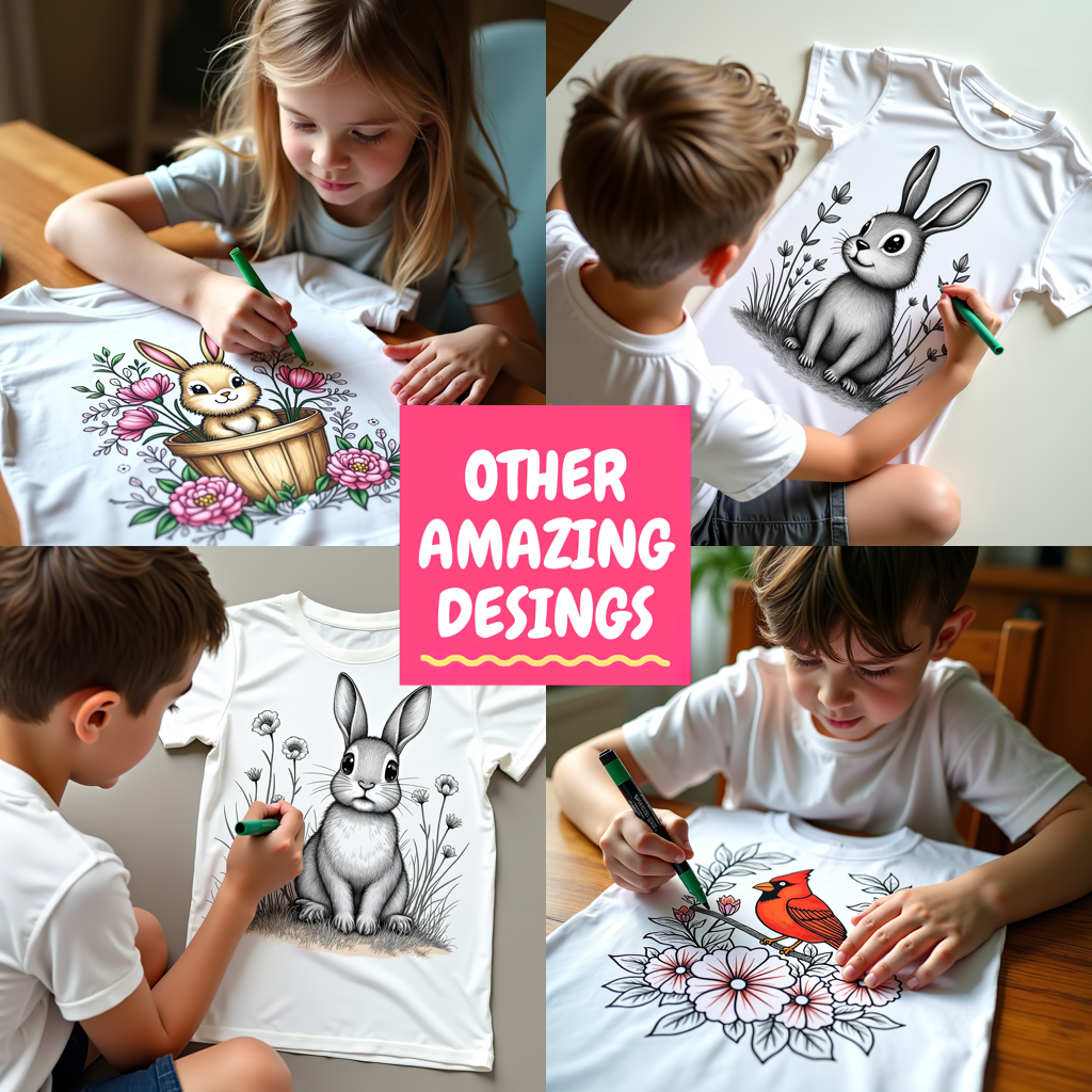 Kid's T-shirt Coloring Kit with 10 Fabric Markers - Cute Bunny