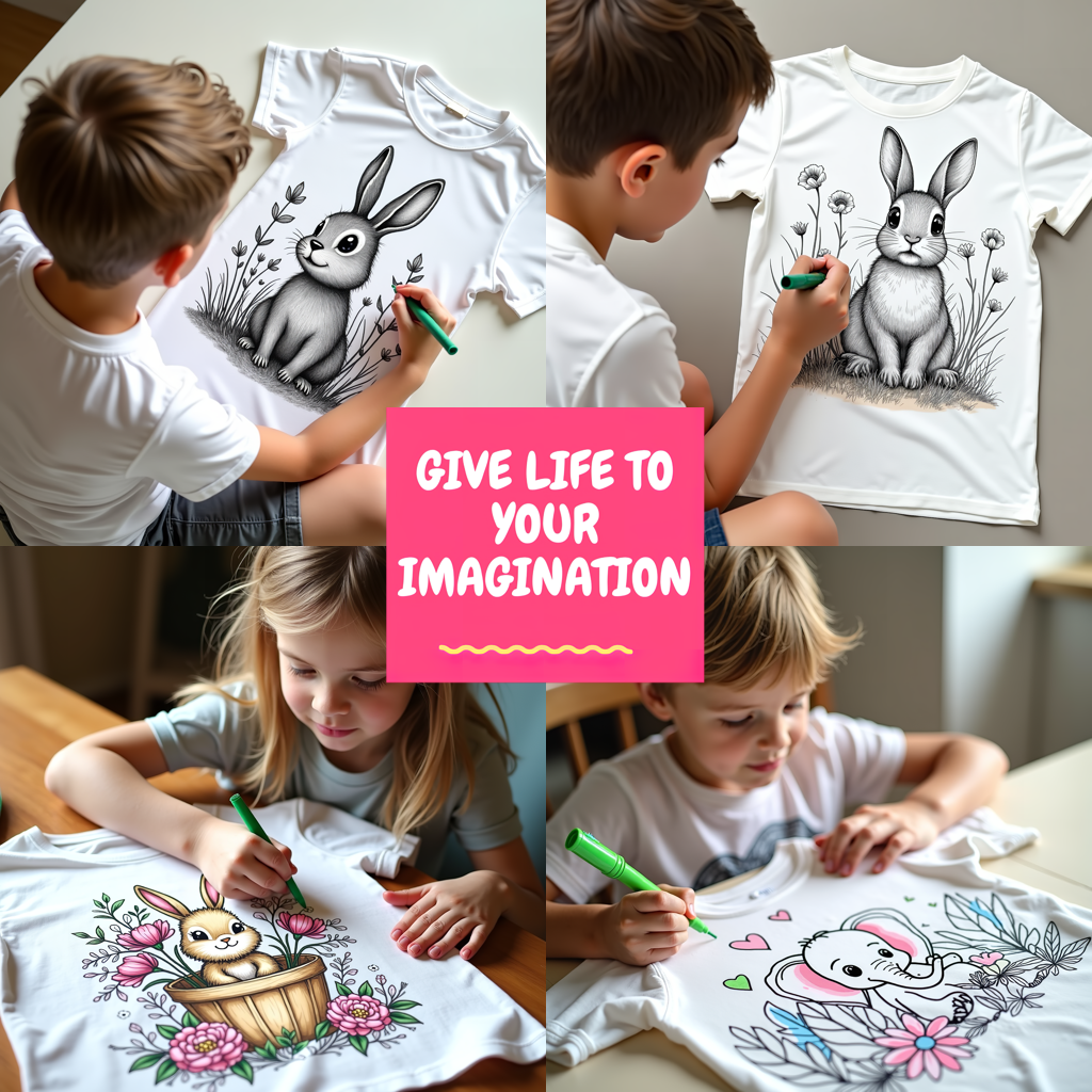 Kid's T-shirt Coloring Kit with 10 Fabric Markers - Cute Bunny