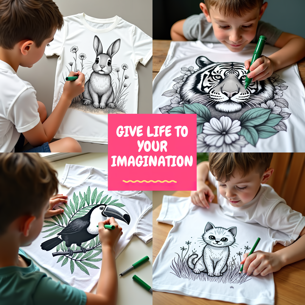 Unisex T-shirt Coloring Kit with 10 Fabric Markers - Cute Bunny