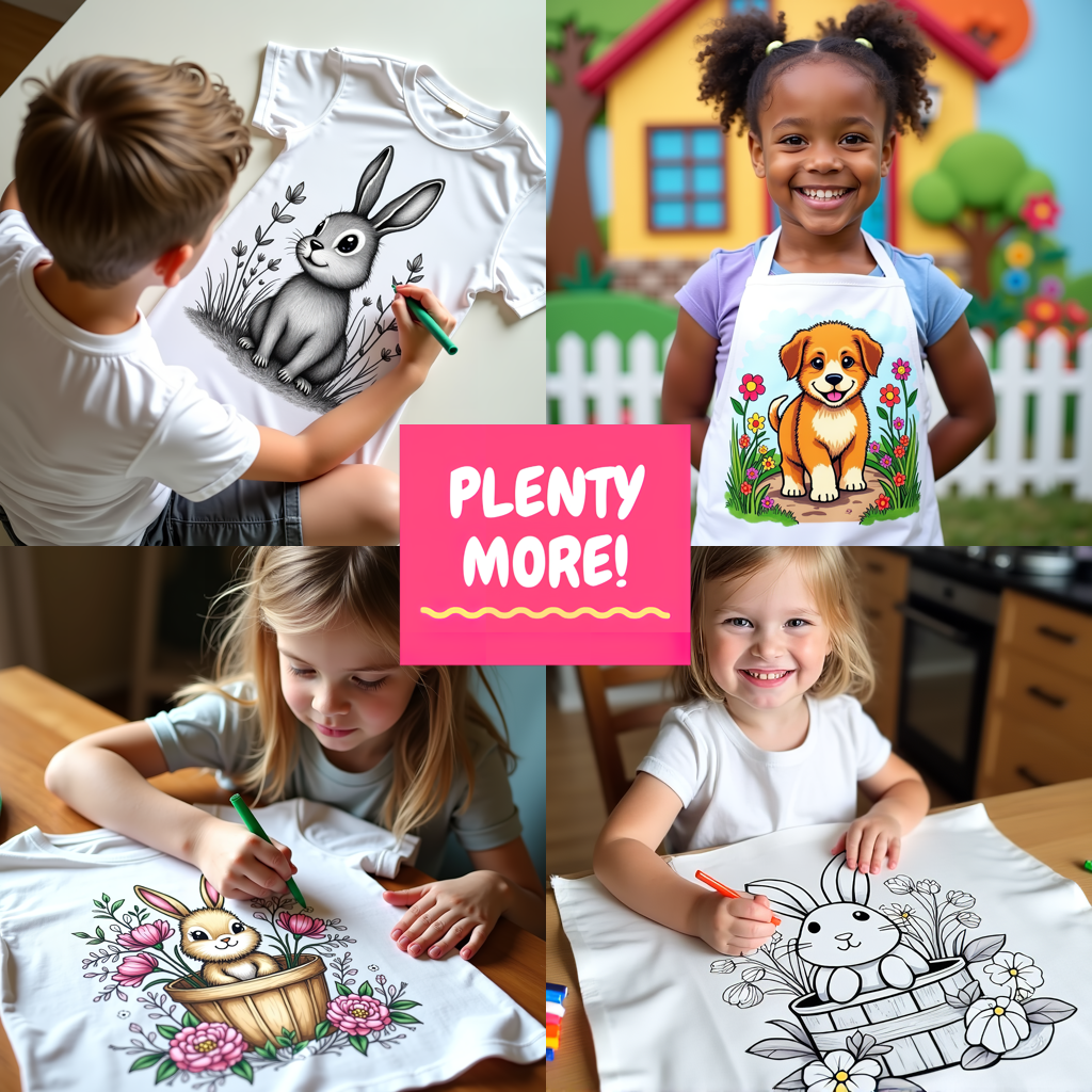 Unisex T-shirt Coloring Kit with 10 Fabric Markers - Cute Bunny