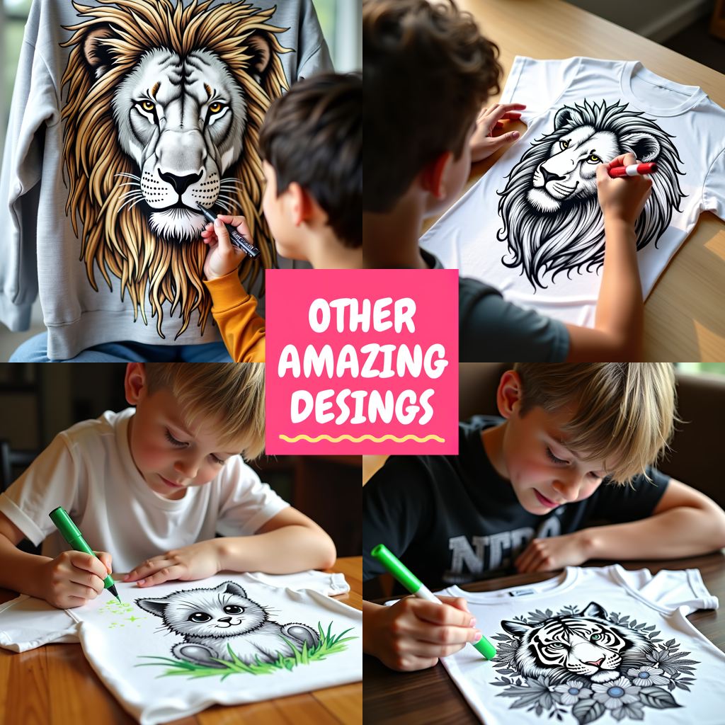 Kid's T-shirt Coloring Kit with 10 Fabric Markers - Baby Lion