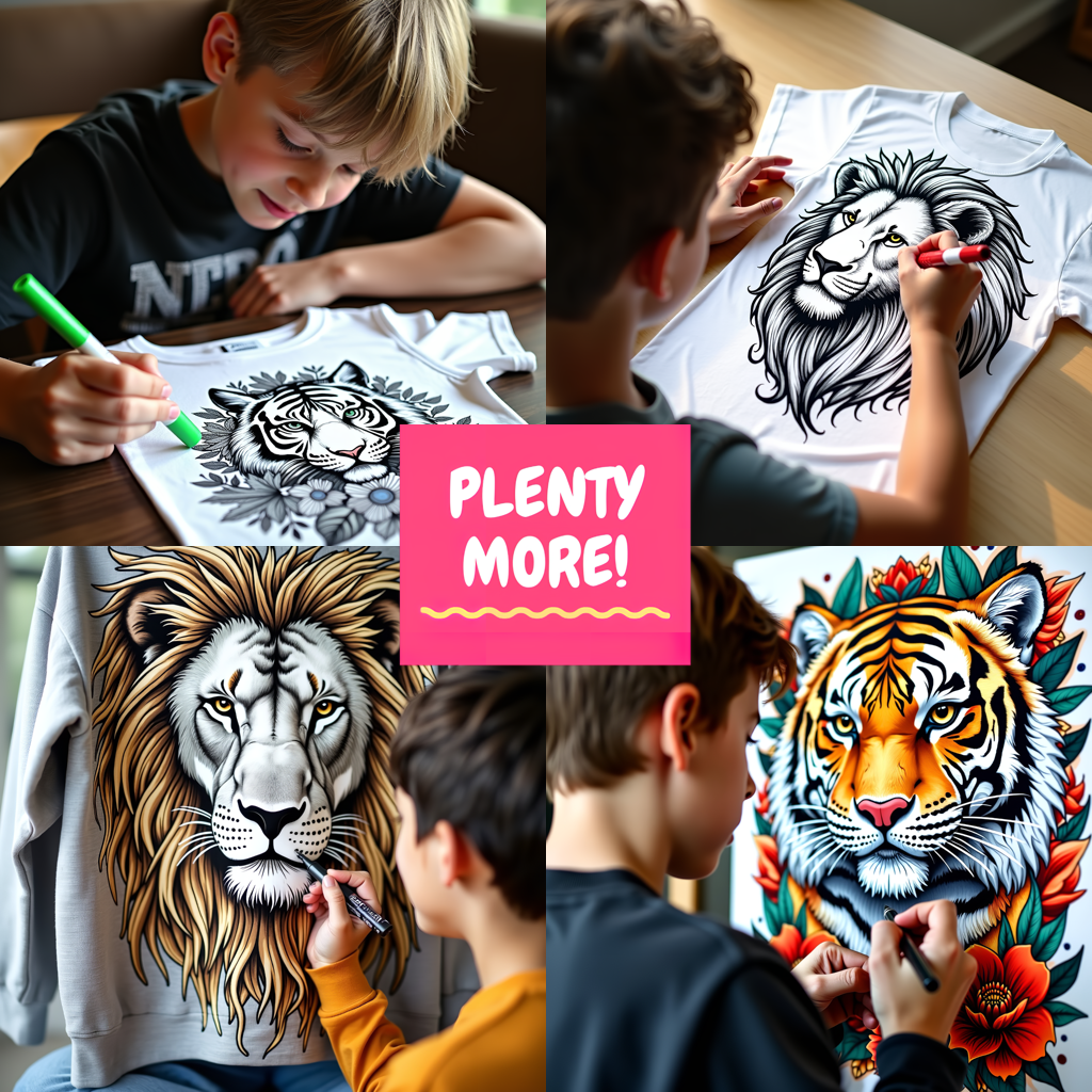 Unisex T-shirt Coloring Kit with 10 Fabric Markers - Baby Lion