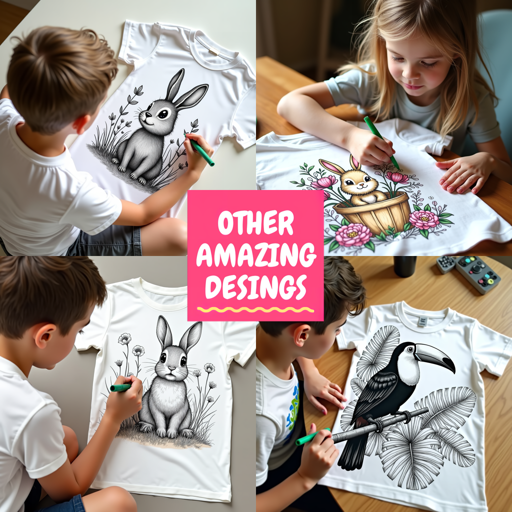 Unisex T-shirt Coloring Kit with 10 Fabric Markers - Cute Bunny