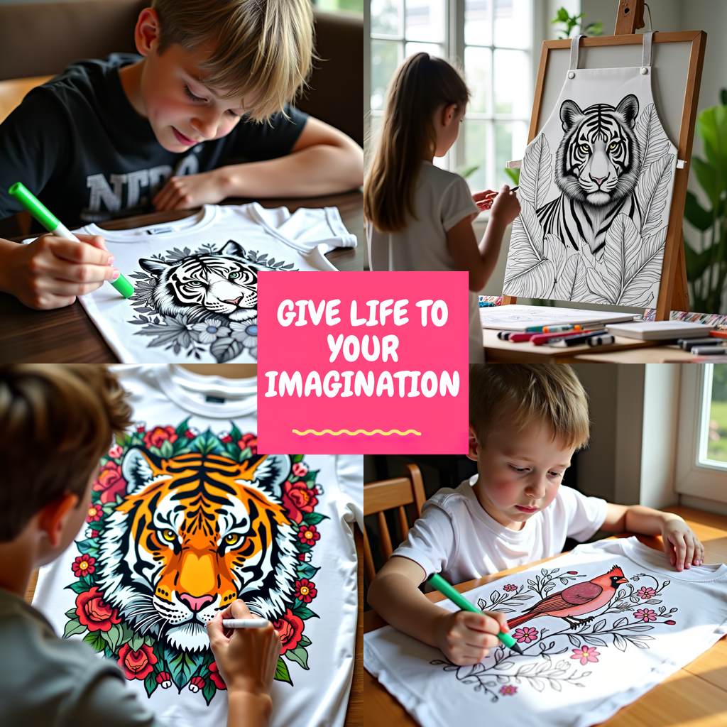 Unisex T-shirt Coloring Kit with 10 Fabric Markers - Cute Baby Tiger