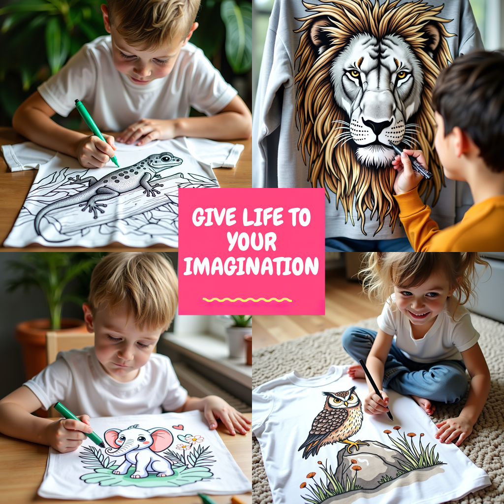 Kid's T-shirt Coloring Kit with 10 Fabric Markers - Cute Lion Cubs