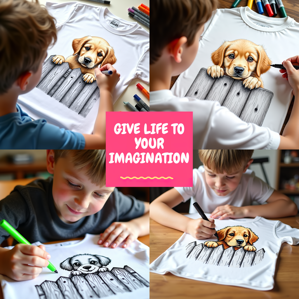 Kid's T-shirt Coloring Kit with 10 Fabric Markers - Cute Puppy