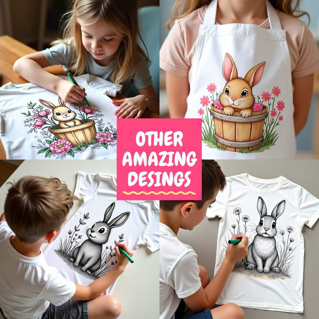 Adult Sweatshirt Coloring Kit with 10 Fabric Markers - Cute Bunny