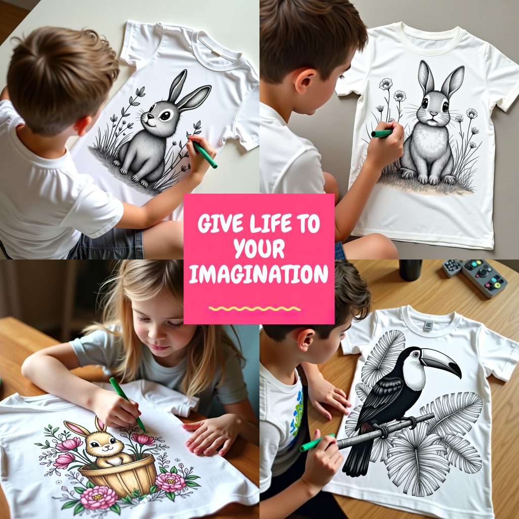 Kid's T-shirt Coloring Kit with 10 Fabric Markers - Cute Bunny