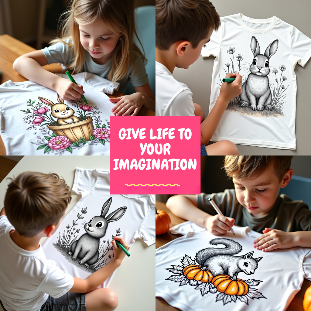 Kid's T-shirt Coloring Kit with 10 Fabric Markers - Cute Bunny