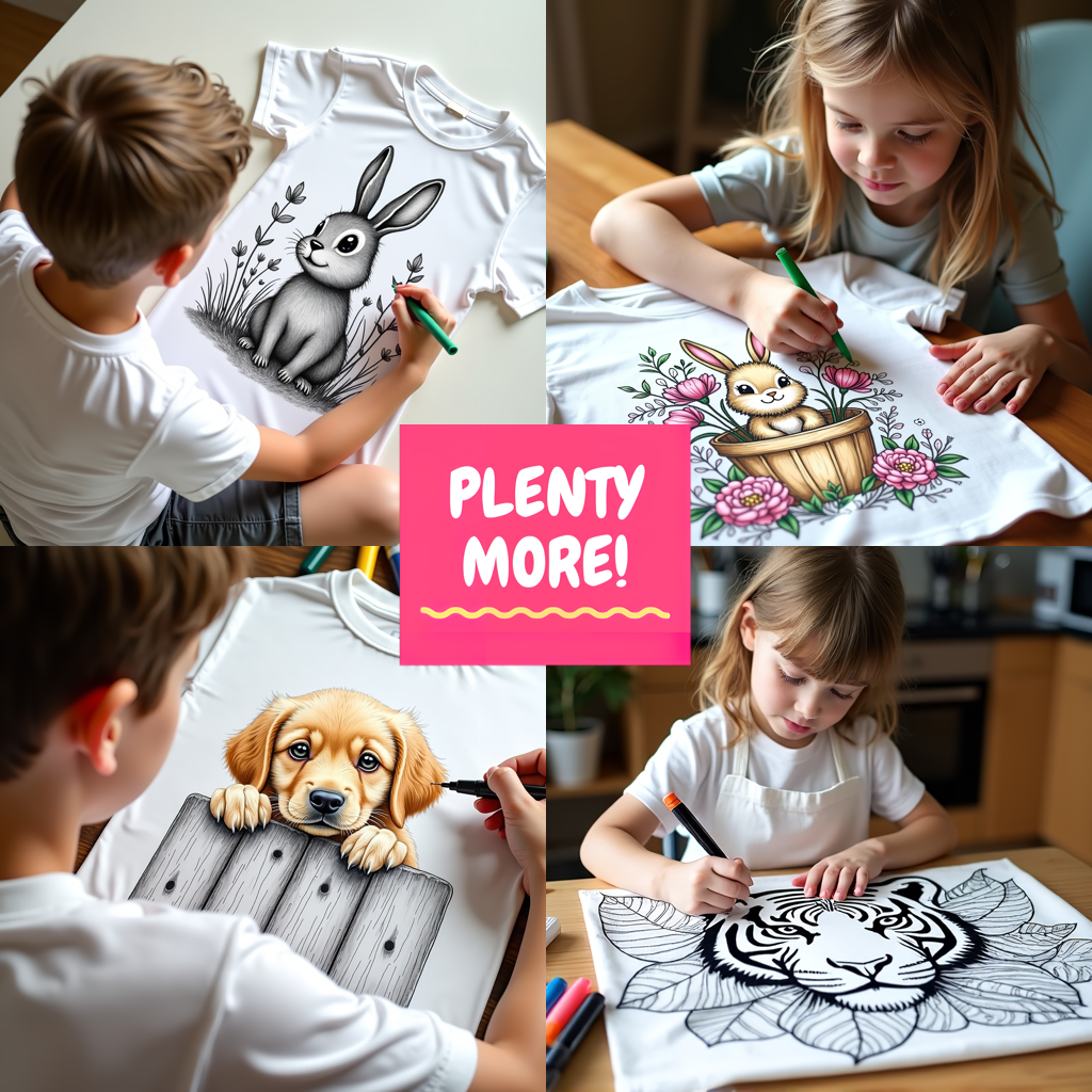 Unisex T-shirt Coloring Kit with 10 Fabric Markers - Cute Bunny