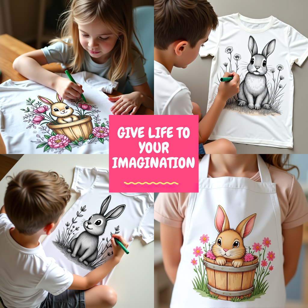 Women's T-shirt Coloring Kit with 10 Fabric Markers - Cute Bunny