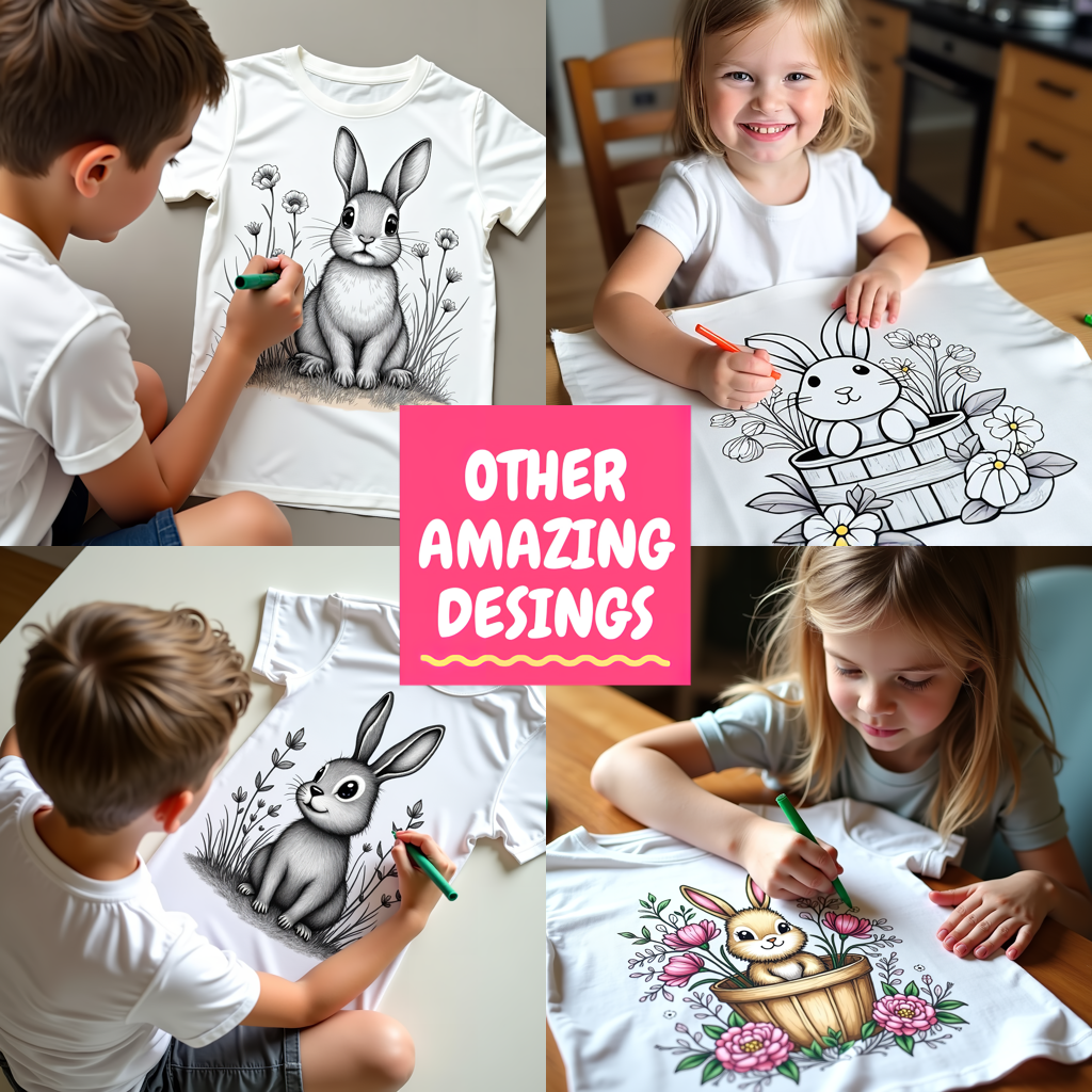 Kid's T-shirt Coloring Kit with 10 Fabric Markers - Cute Bunny