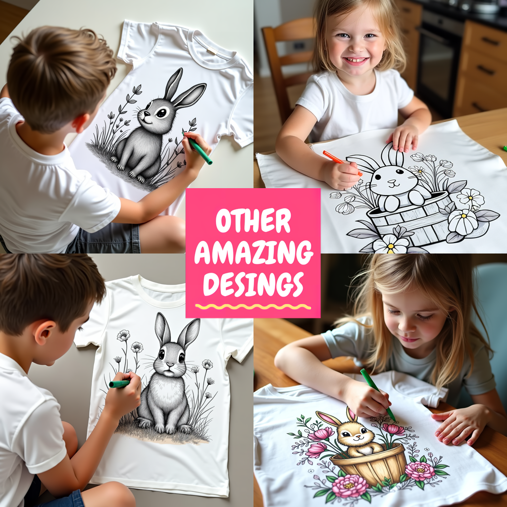 Unisex T-shirt Coloring Kit with 10 Fabric Markers - Cute Bunny