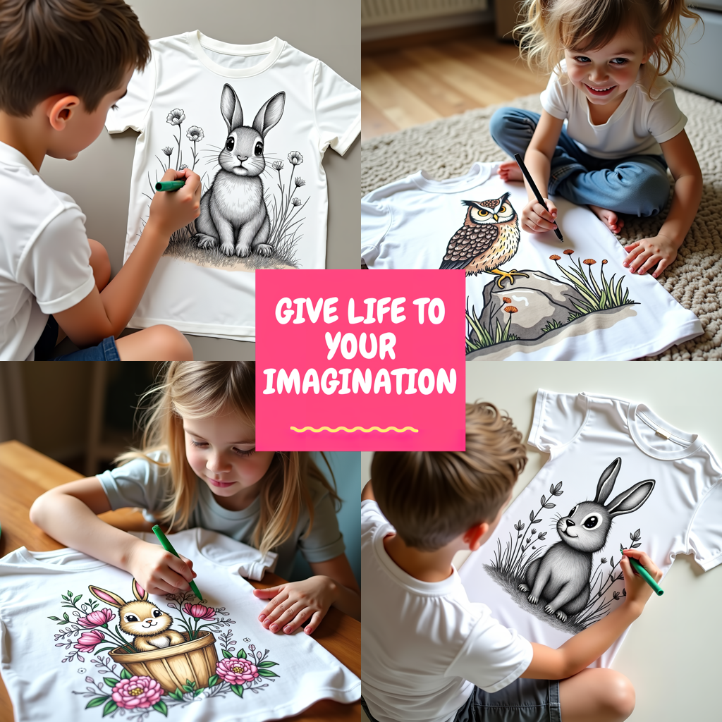 Kid's T-shirt Coloring Kit with 10 Fabric Markers - Cute Bunny