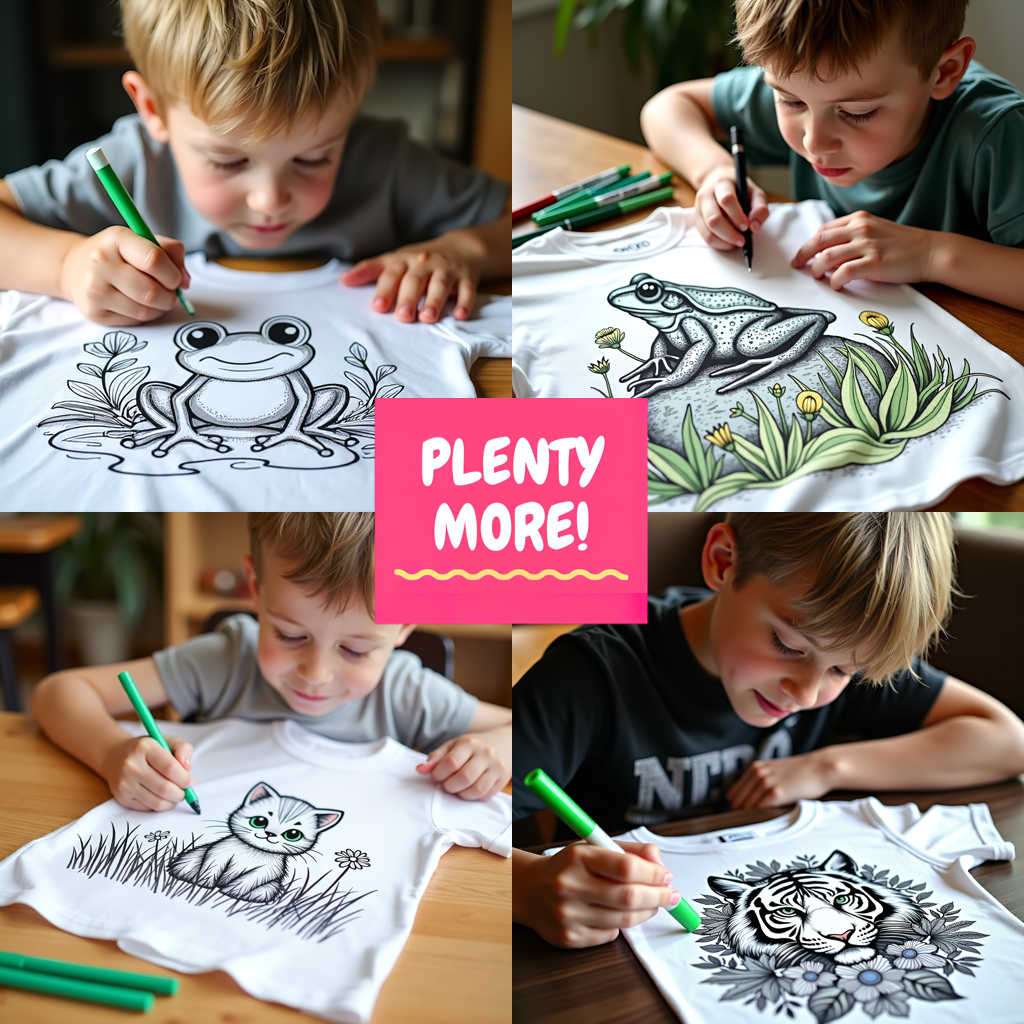 Kid's T-shirt Coloring Kit with 10 Fabric Markers - Cute Frog