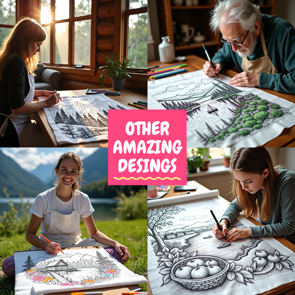 Adult Sweatshirt Coloring Kit with 10 Fabric Markers - Mountain Cabin