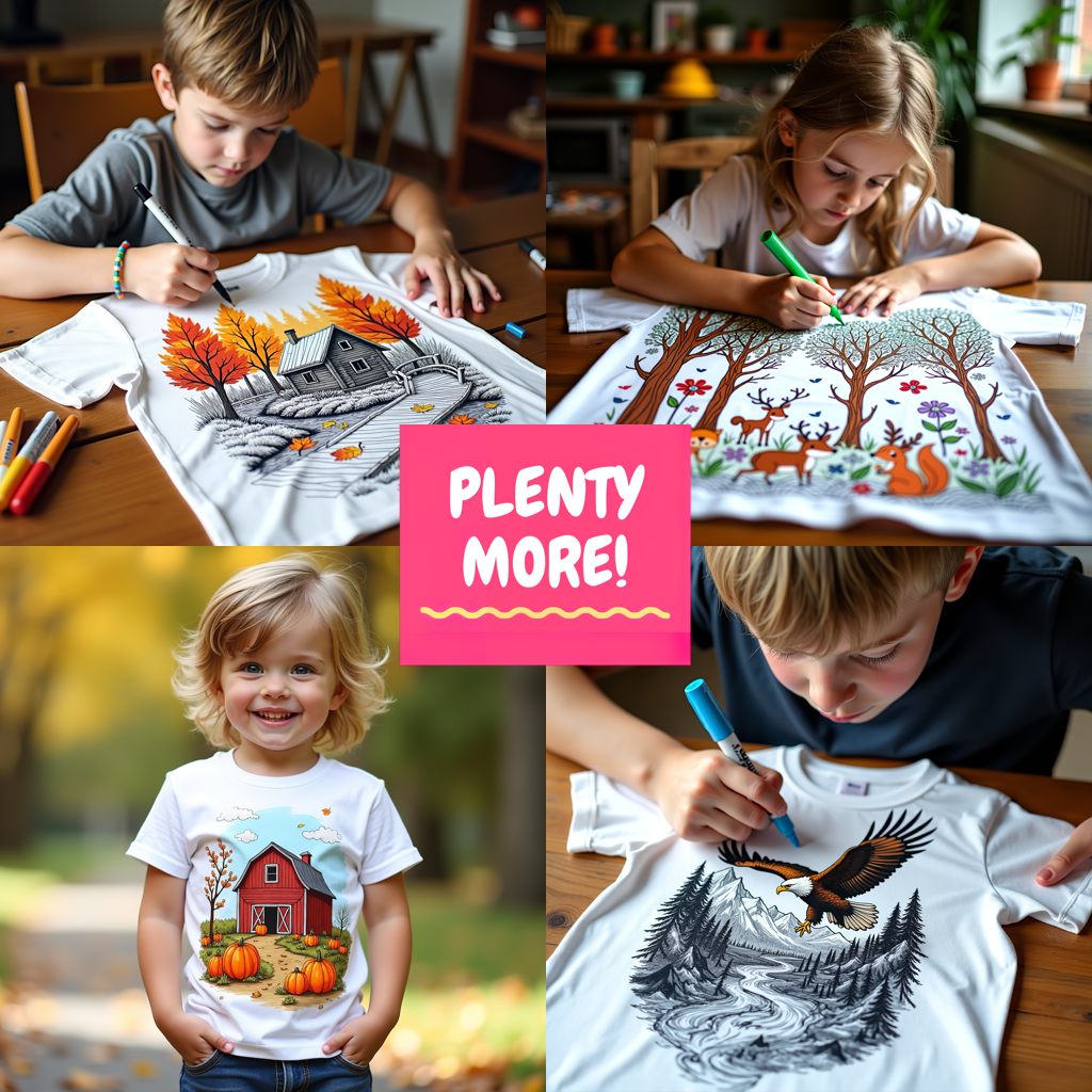 Kid's T-shirt Coloring Kit with 10 Fabric Markers - Mountain Temple