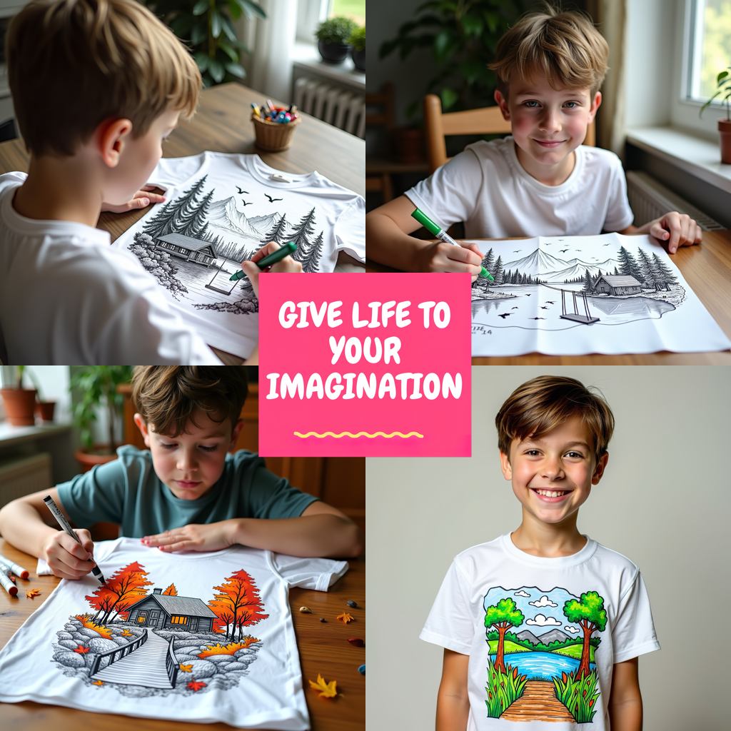 Kid's T-shirt Coloring Kit with 10 Fabric Markers - Mountain Cabin