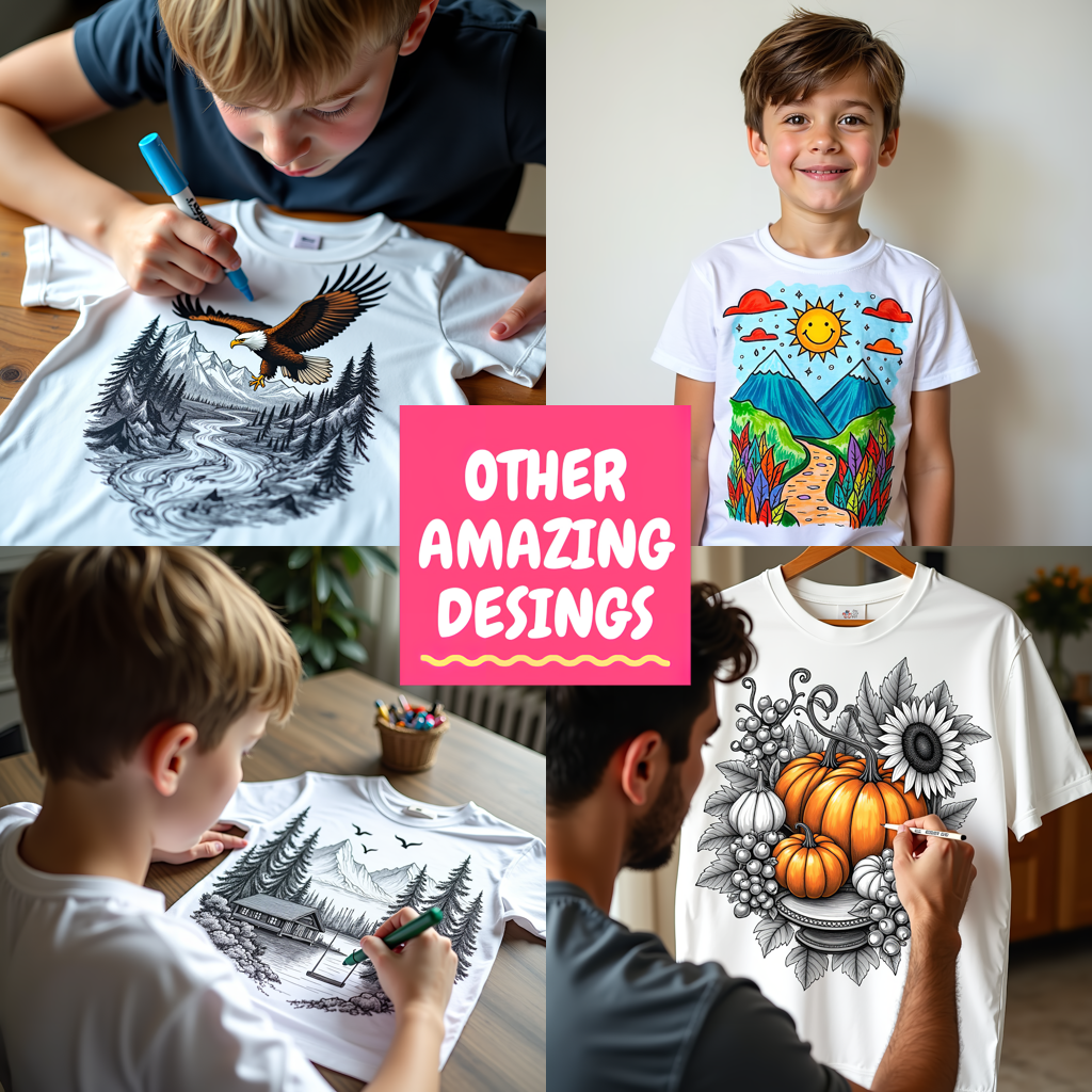 Unisex T-shirt Coloring Kit with 10 Fabric Markers - Mountain Cabin