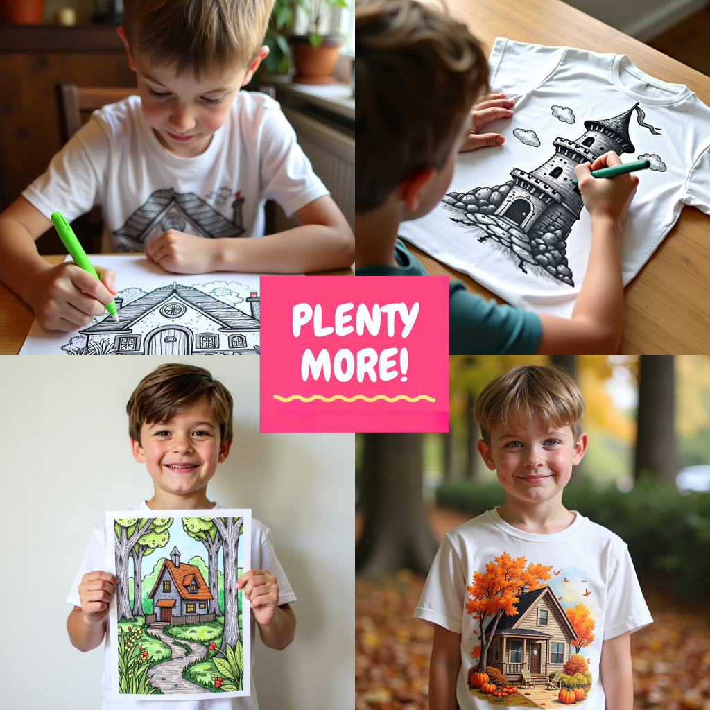 Kid's T-shirt Coloring Kit with 10 Fabric Markers - Mountain Cabin