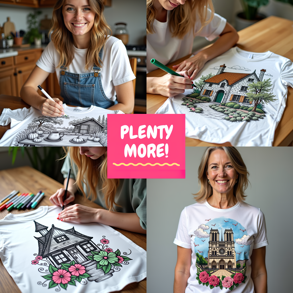 Women's T-shirt Coloring Kit with 10 Fabric Markers - Mountain Cabin