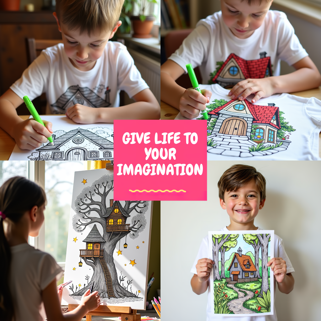 Kid's T-shirt Coloring Kit with 10 Fabric Markers - Cabin by the Lake