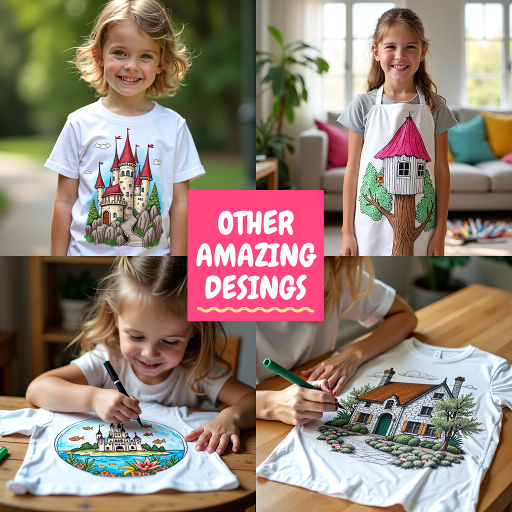 Unisex T-shirt Coloring Kit with 10 Fabric Markers - Cabin by the Lake