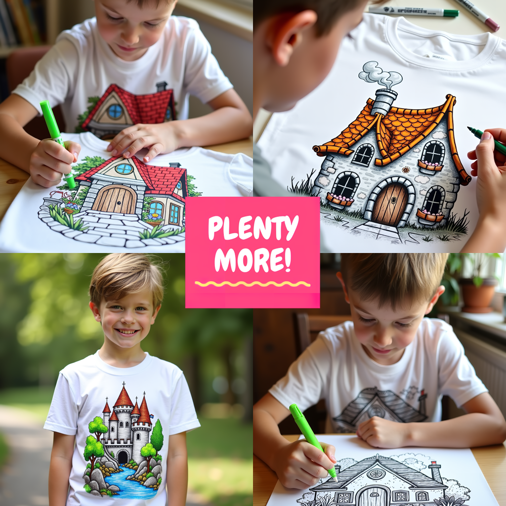 Kid's T-shirt Coloring Kit with 10 Fabric Markers - Countryside House