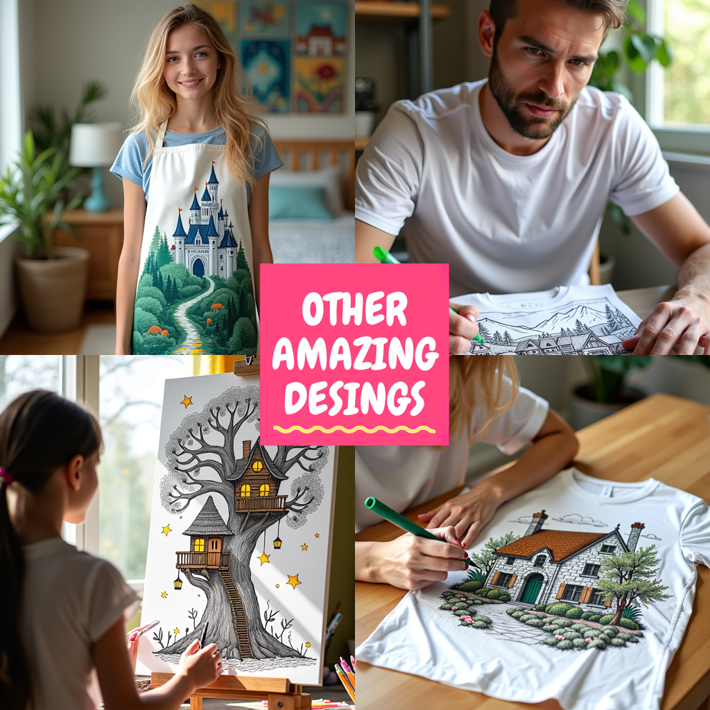 Unisex T-shirt Coloring Kit with 10 Fabric Markers - Lakeside Cabin