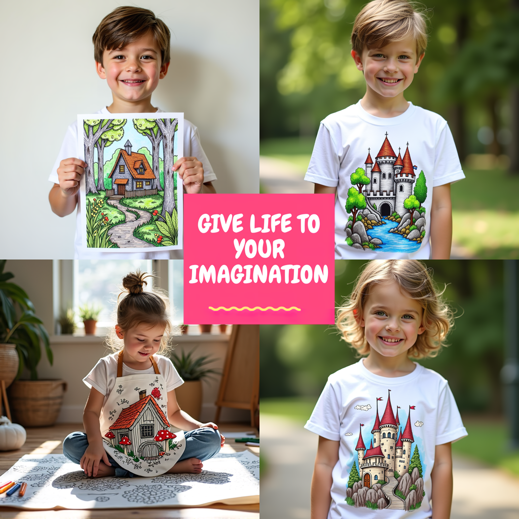 Kid's T-shirt Coloring Kit with 10 Fabric Markers - Fantasy Library House