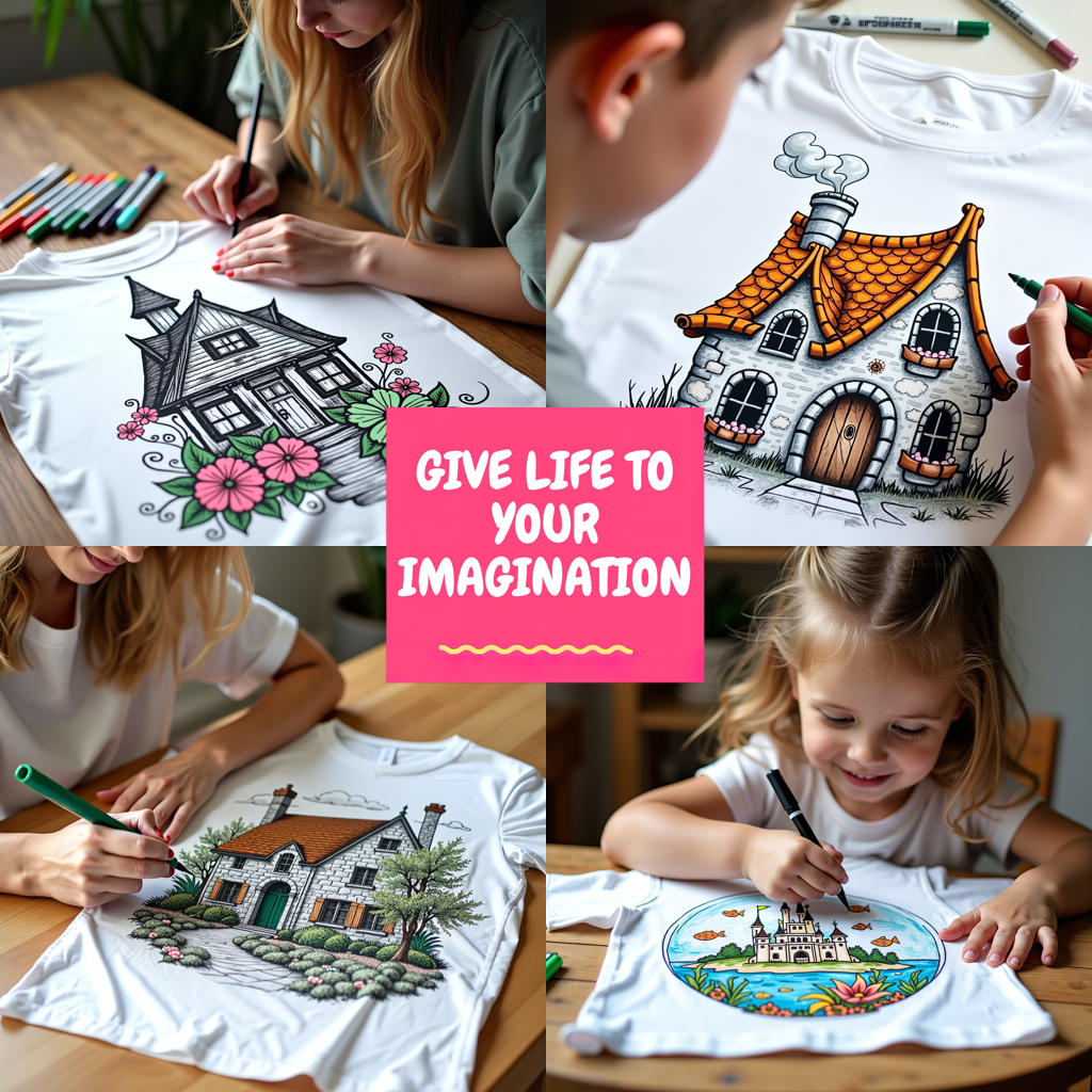 Adult Sweatshirt Coloring Kit with 10 Fabric Markers - Fairy Tale House