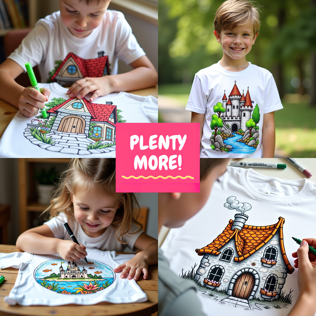 Kid's T-shirt Coloring Kit with 10 Fabric Markers - Fairy Tale House