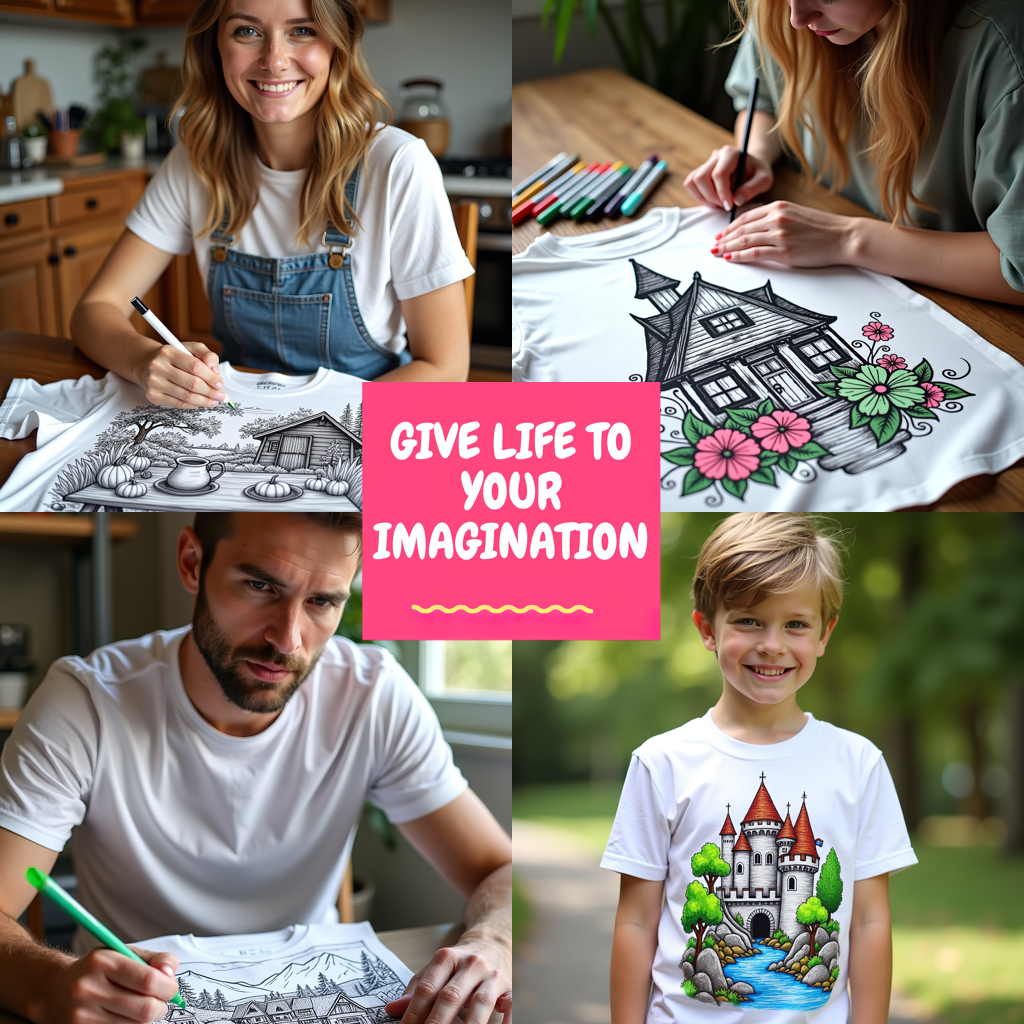 Unisex T-shirt Coloring Kit with 10 Fabric Markers - Victorian House