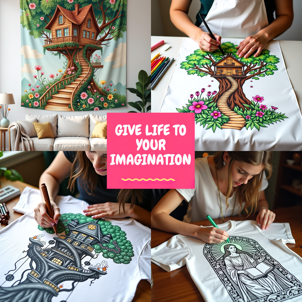 Indoor Wall Tapestries Coloring Kit with 10 Fabric Markers - Fantasy Treehouse