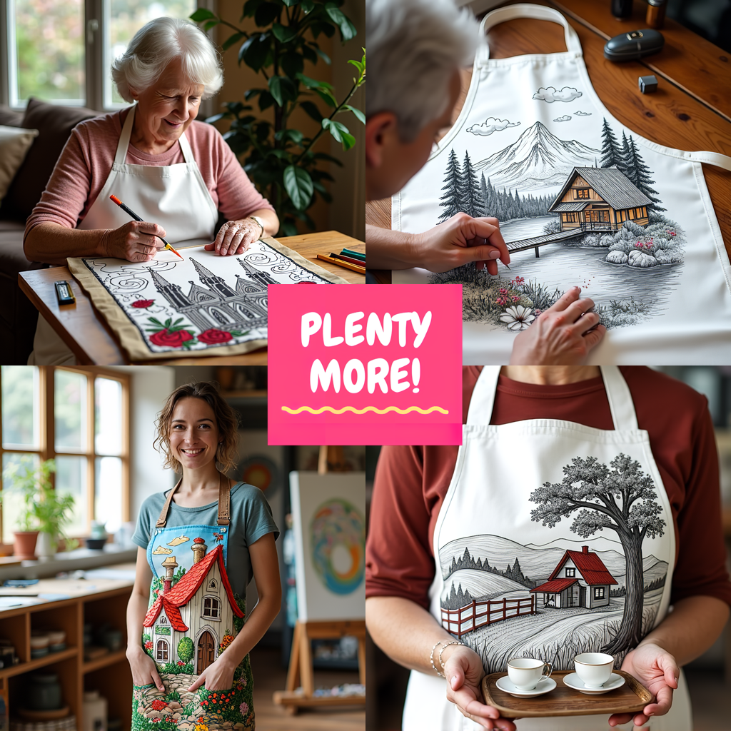 Apron Coloring Kit with 10 Fabric Markers - Victorian House in Nature