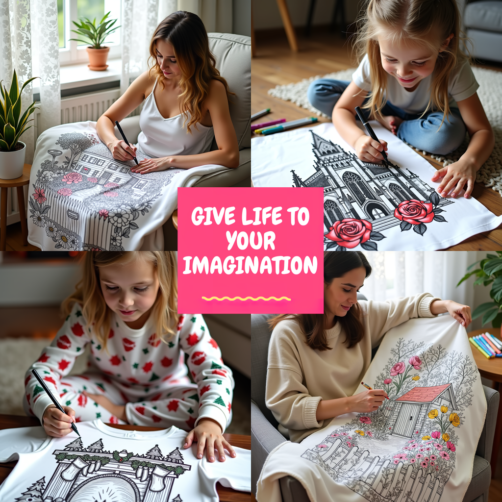 Blanket Coloring Kit with 10 Fabric Markers - Victorian House in Nature