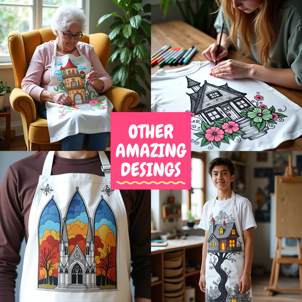 Apron Coloring Kit with 10 Fabric Markers - Library Interior