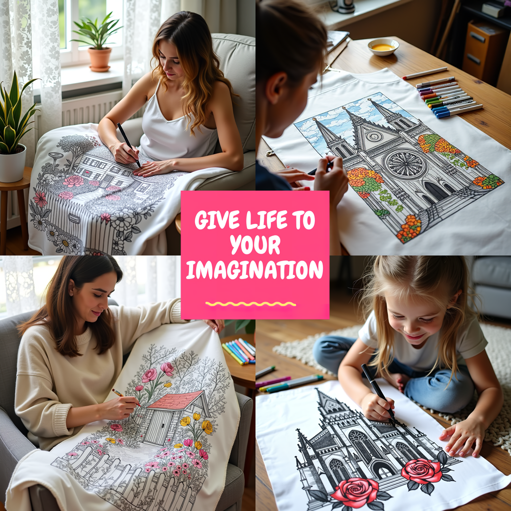 Blanket Coloring Kit with 10 Fabric Markers - Luxury Library