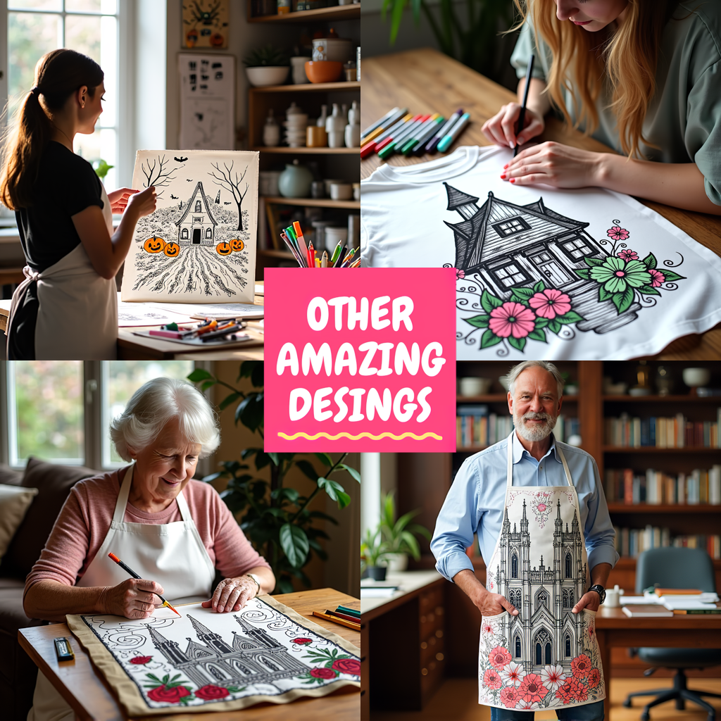 Apron Coloring Kit with 10 Fabric Markers - Victorian-style Library