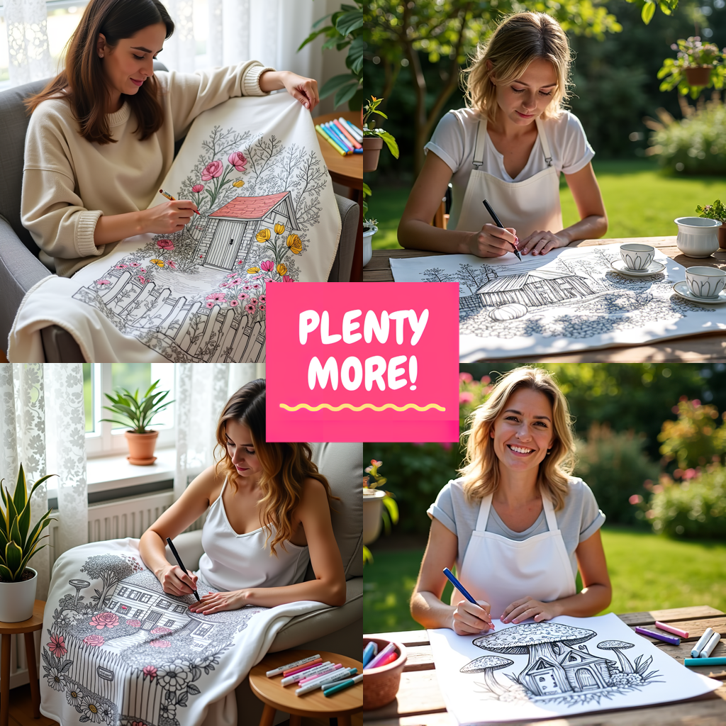 Blanket Coloring Kit with 10 Fabric Markers - Cottage in Nature