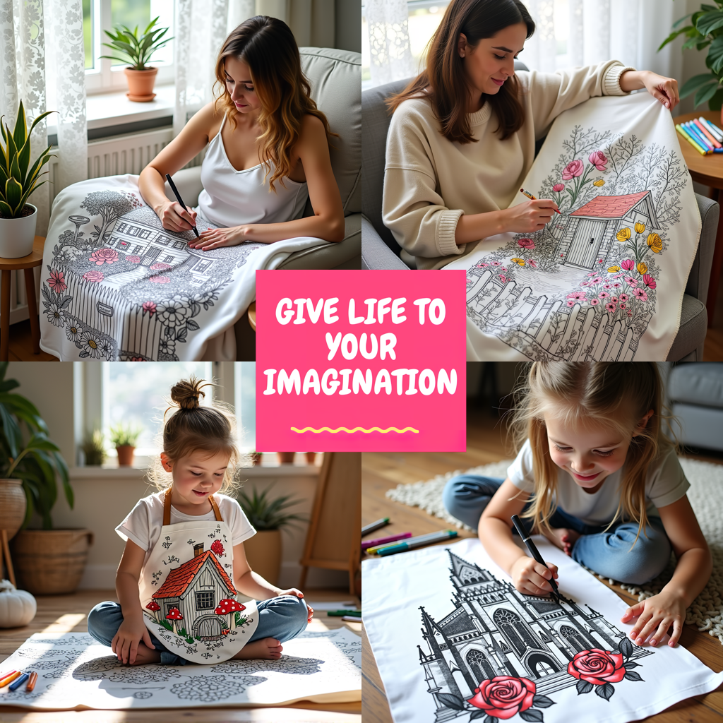 Blanket Coloring Kit with 10 Fabric Markers - Cabin in Nature