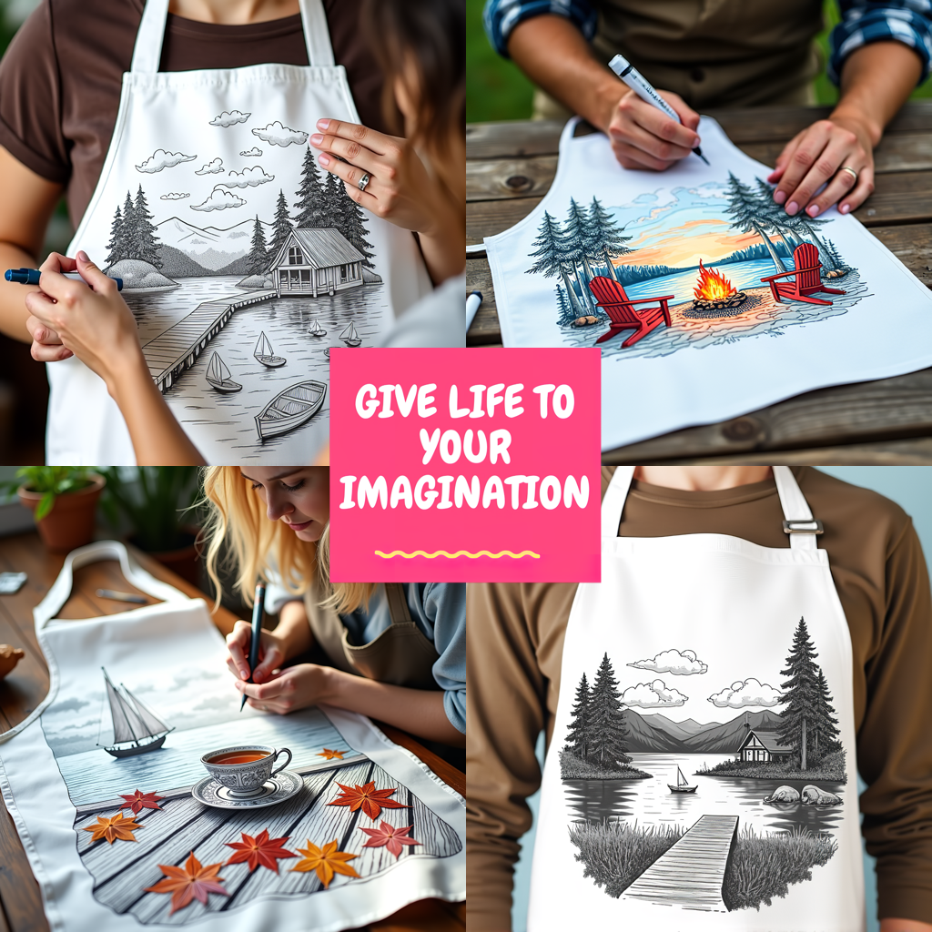 Apron Coloring Kit with 10 Fabric Markers - Lake House