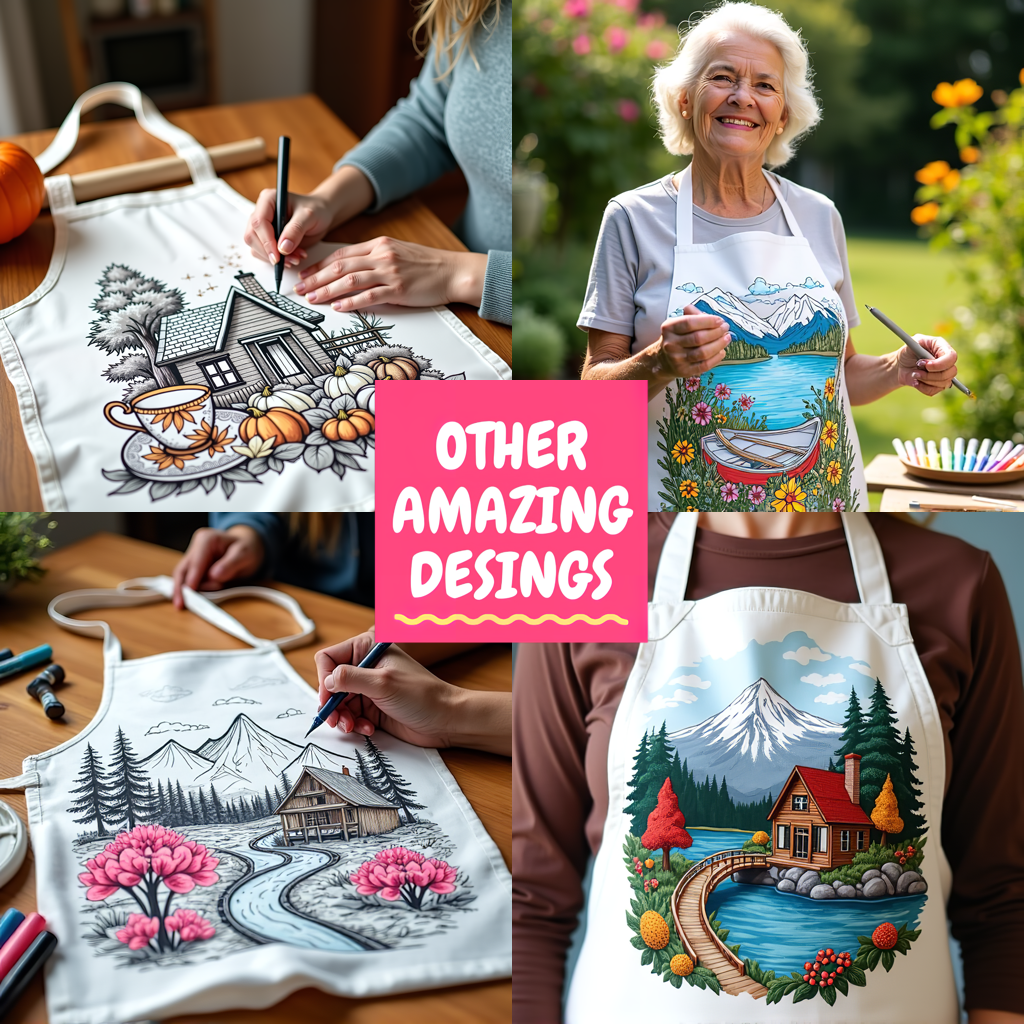 Apron Coloring Kit with 10 Fabric Markers - Mountain Cabin