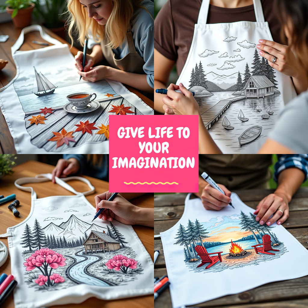 Apron Coloring Kit with 10 Fabric Markers - Lake House
