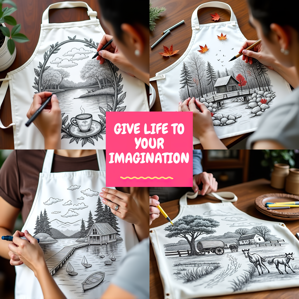 Apron Coloring Kit with 10 Fabric Markers - Village by the River