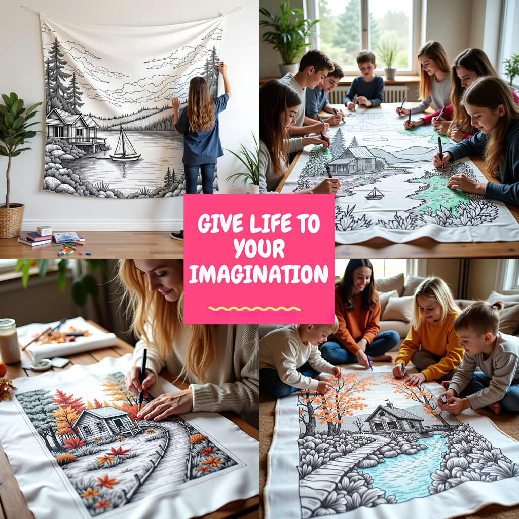 Indoor Wall Tapestries Coloring Kit with 10 Fabric Markers - Riverside House