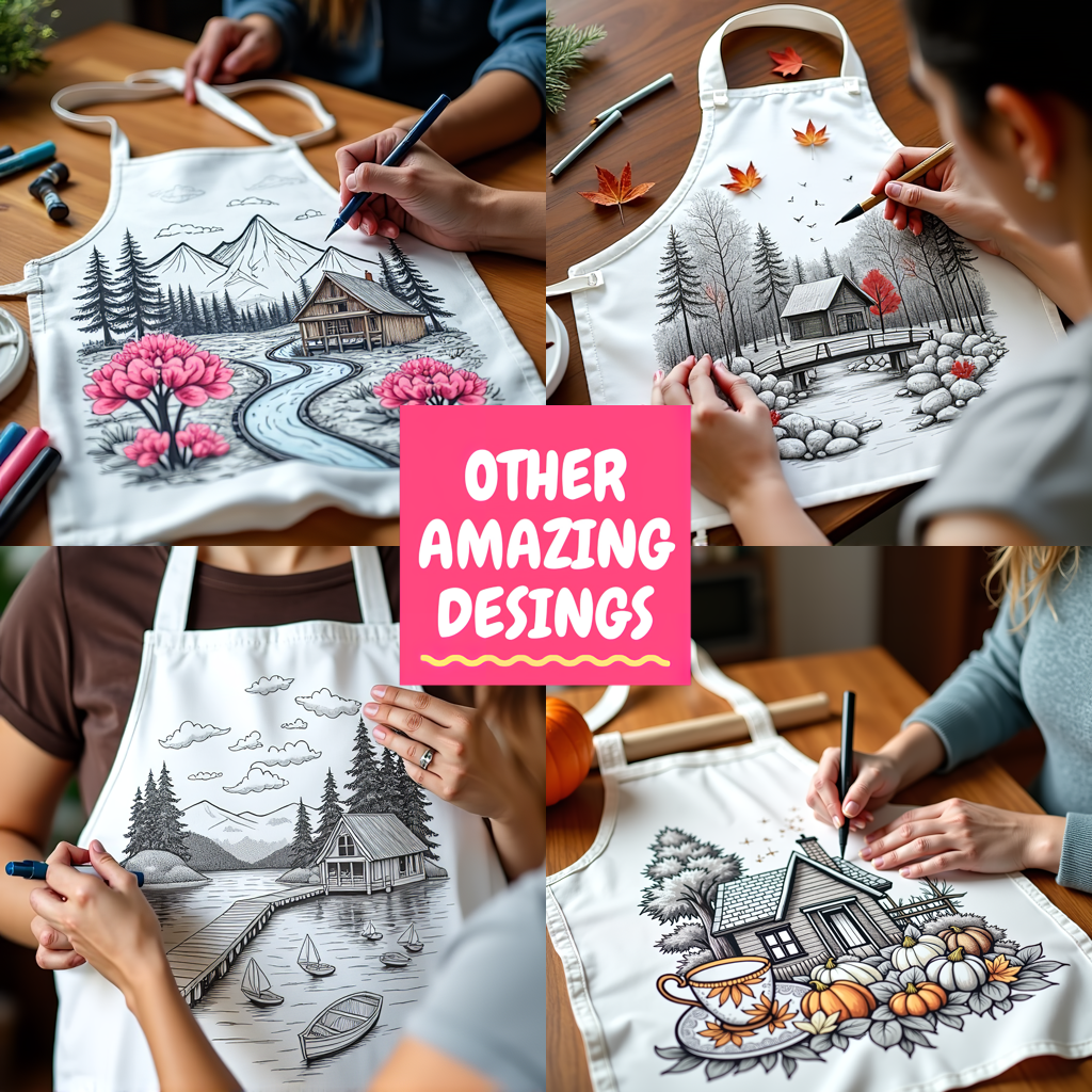 Apron Coloring Kit with 10 Fabric Markers - Mountain Cabin