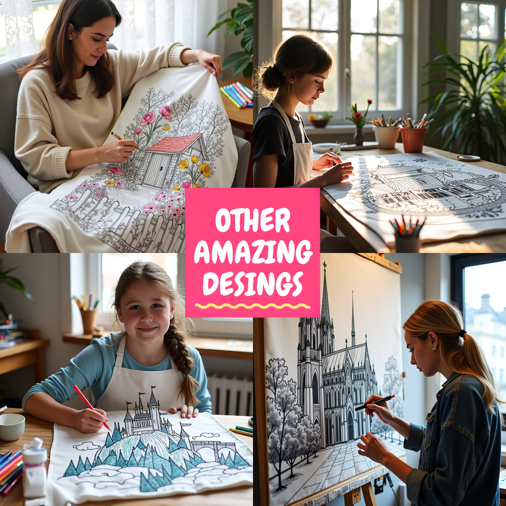 Blanket Coloring Kit with 10 Fabric Markers - Lake House