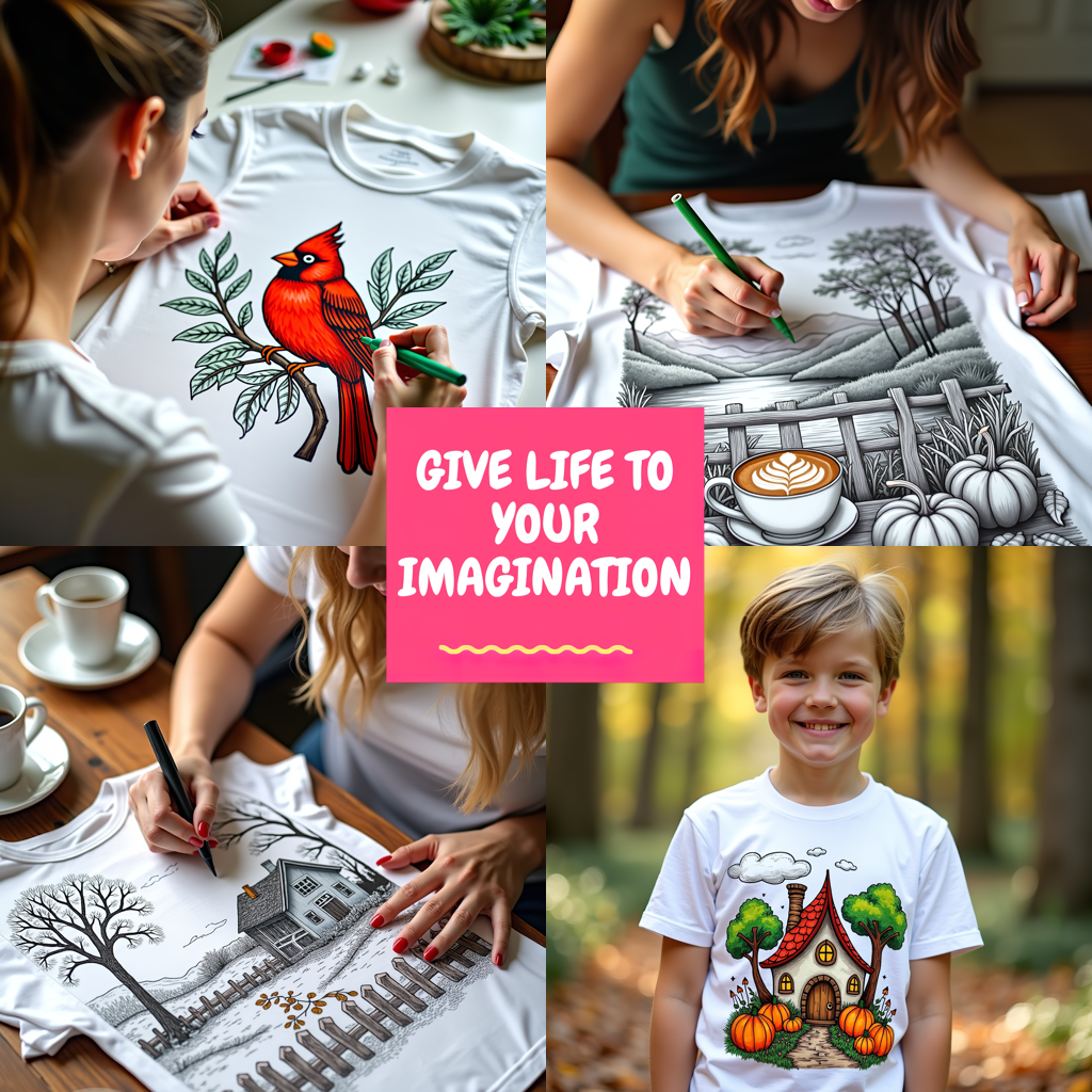 Women's T-shirt Coloring Kit with 10 Fabric Markers - Mountain Cabin