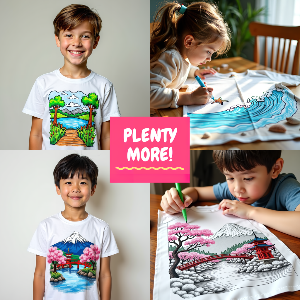 Kid's T-shirt Coloring Kit with 10 Fabric Markers - Beach House